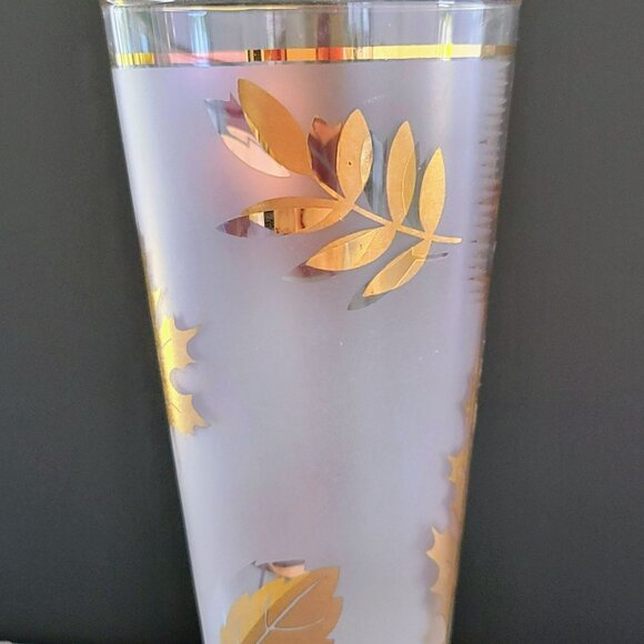 MCM Libbey Golden Foliage Pilsner Beer Glass Set of 2 Gold Leaves Frosted Glass - Picture 4 of 11